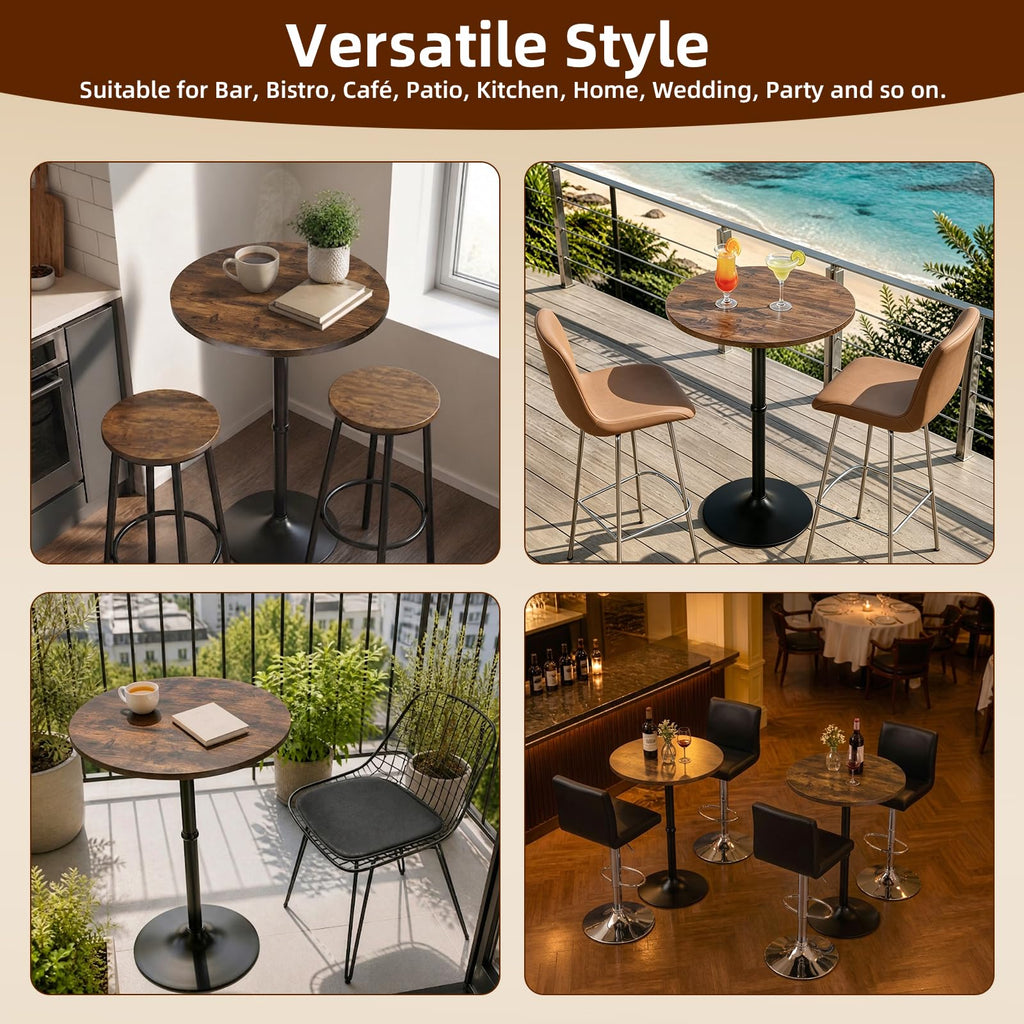 Leopard MDF Round Top Not Adjustable (41 INCHES Height) Bar Table, White
