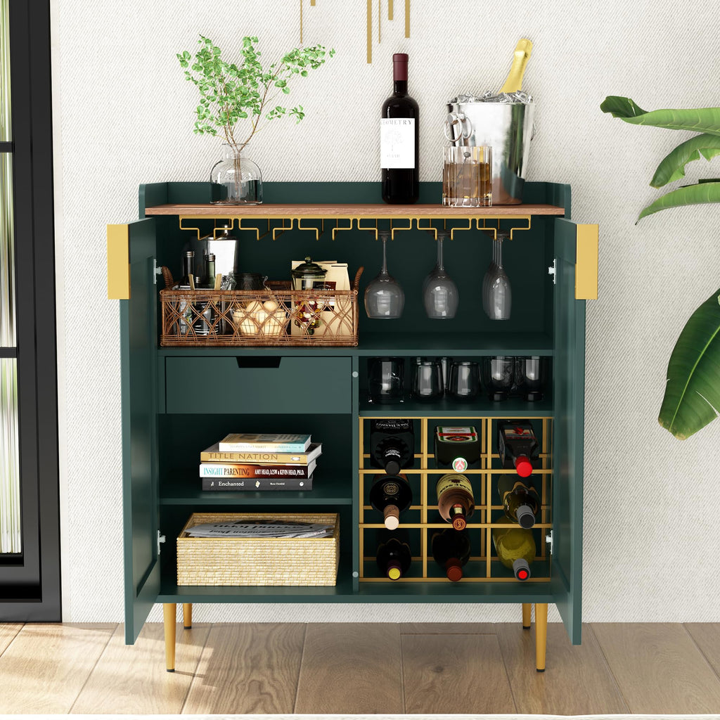 ARTPOWER Coffee Bar Cabinet with Wine Rack&Glass Holder, Sage Green