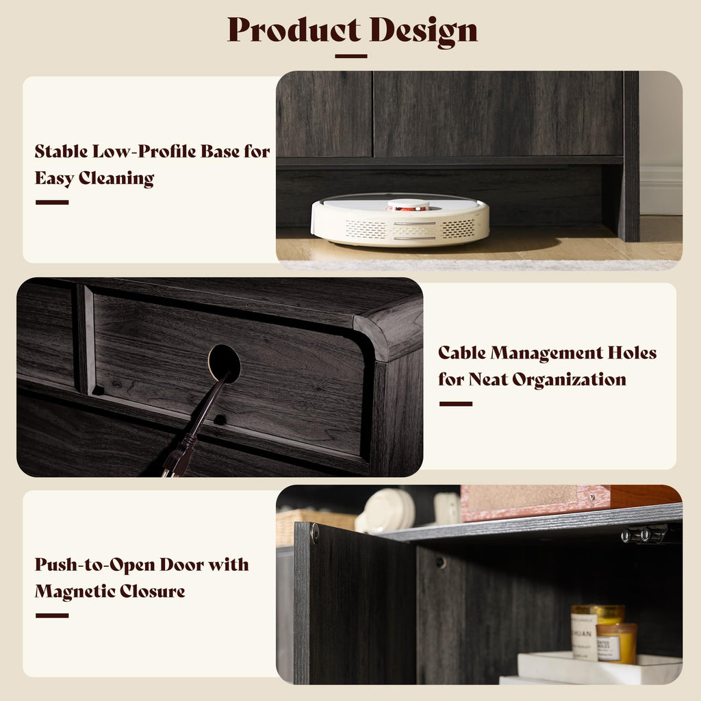 AMERLIFE 70" Modern Curved TV Stand with Storage for TVs Up to 80"