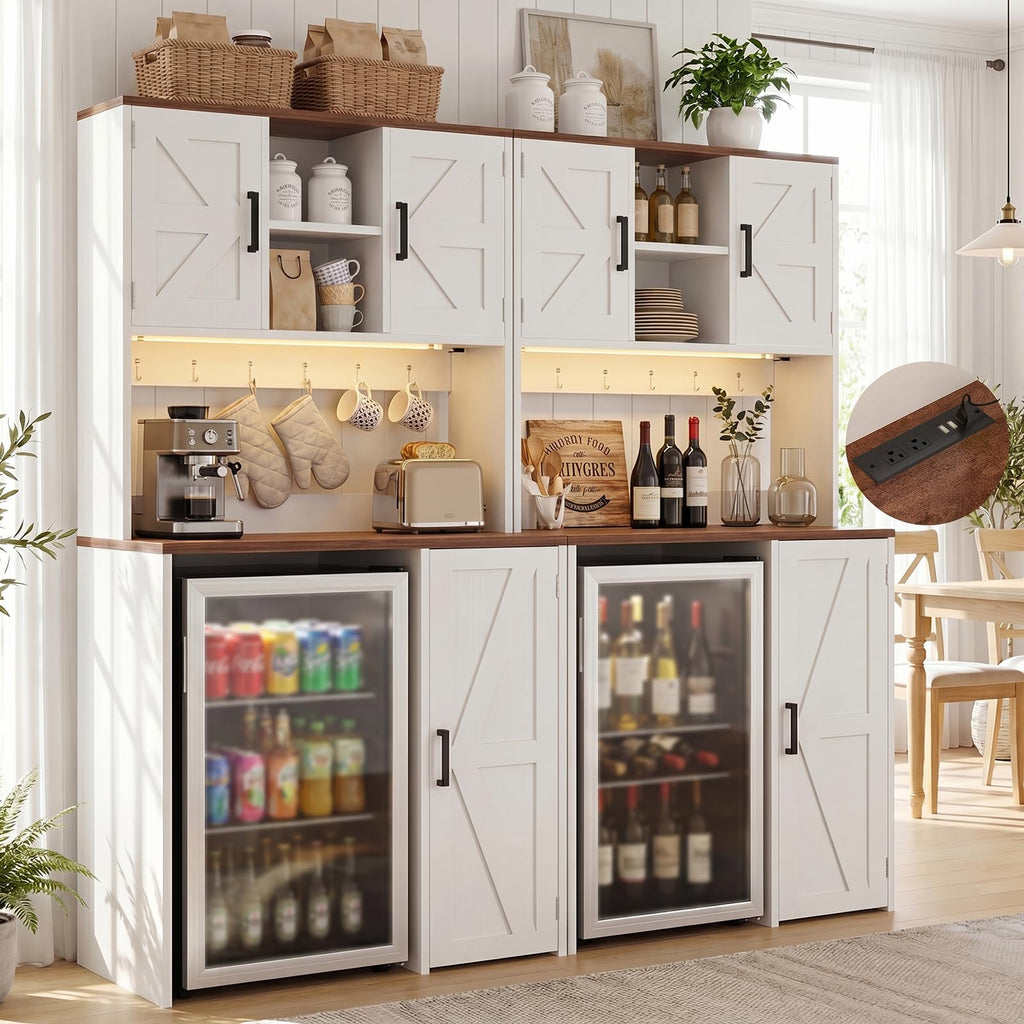 Unikito Mini Fridge Cabinet with Storage, Outlet and LED Light, White