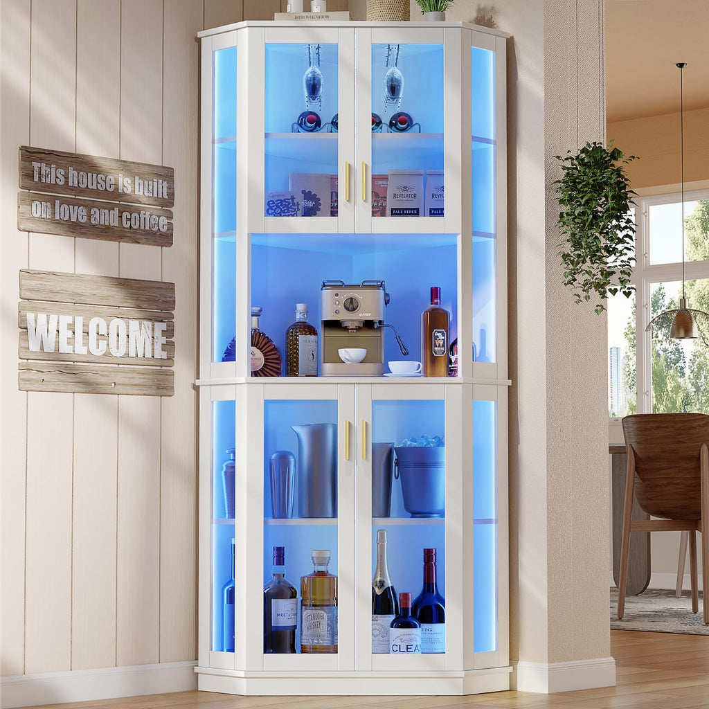 71'' Corner Wine Bar Cabinet,5-Tier Tall Home Liquor Coffee Bar Cabinet