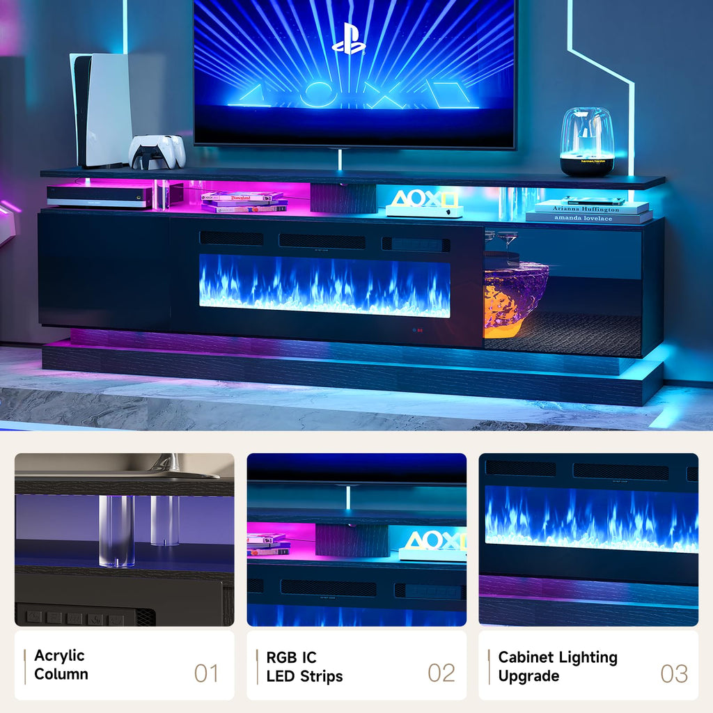 70" Fireplace TV Stand, Modern Entertainment Center