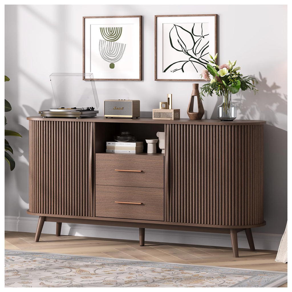 JOINICE Tall Corner Bar Cabinet for Liquor,Mid-Century Modern,Walnut,70"