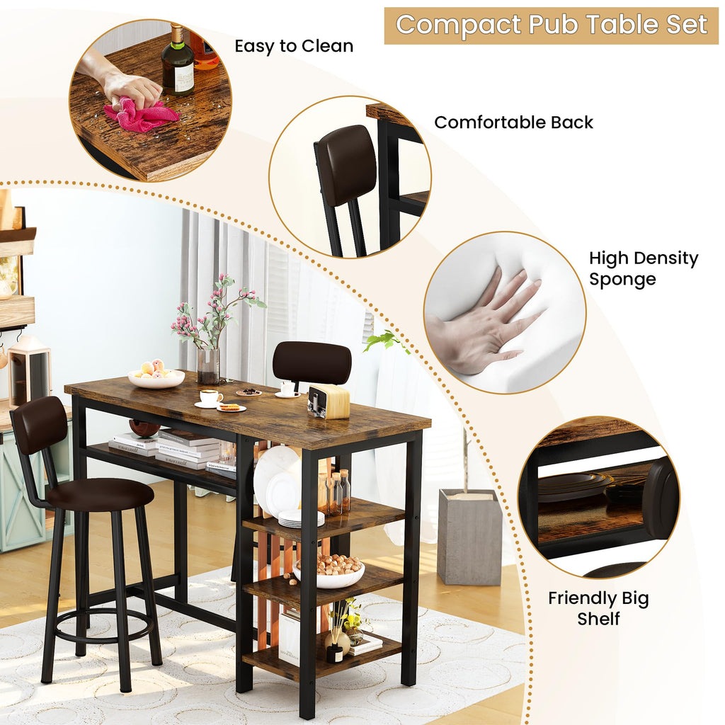 Bar Table and Chairs Set, 59'' Counter Height Dining Table Set with Storage