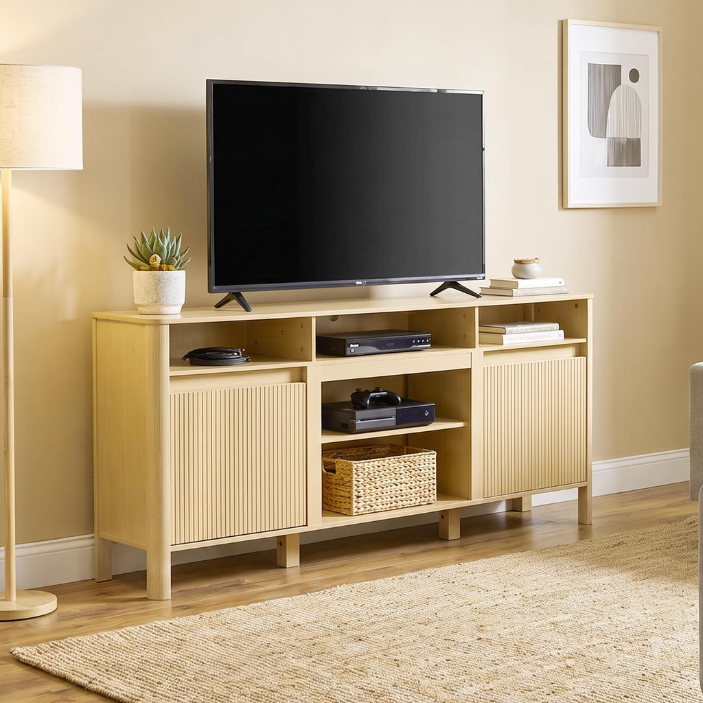 68" Mid Century Modern TV Stands for Living Room, Fulted TV Stand