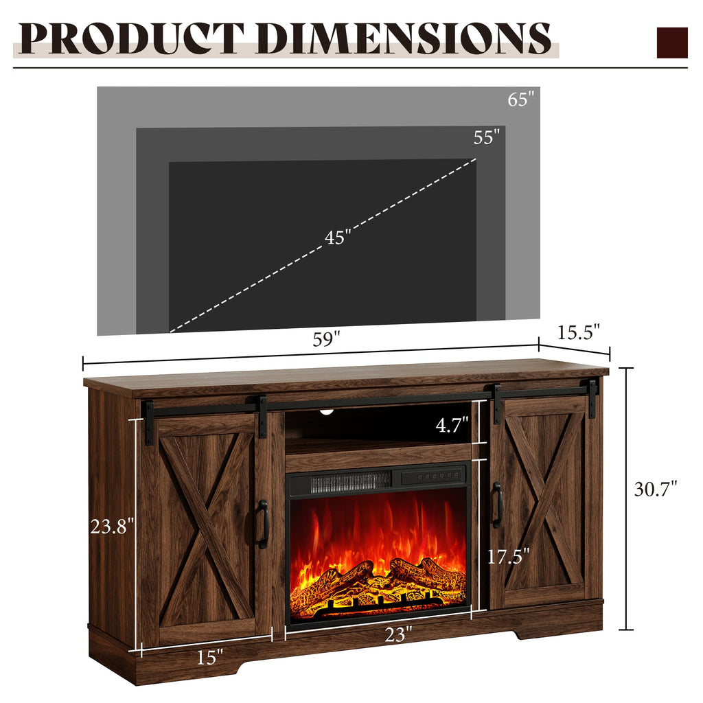 AMERLIFE Fireplace TV Stand with Sliding Barn Door for TVs up to 75"