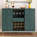48" Modern Bar Cabinet, Wine Cabinet with Wine Glass Racks and Shelves & Drawer, Geometric Door Buffet Sideboard for Coffee Bar, Liquor, Dining Room, Living Room, Kitchen, Green