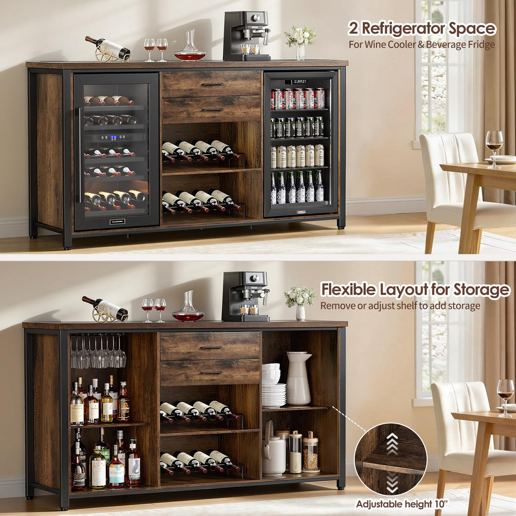 Leteuke Coffee Bar Cabinet with 2 Fridge Space, 70.8" Large Wine Cabinet