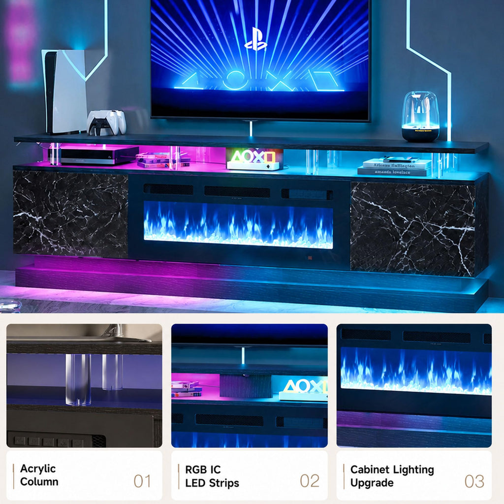 70" Fireplace TV Stand, Modern Entertainment Center