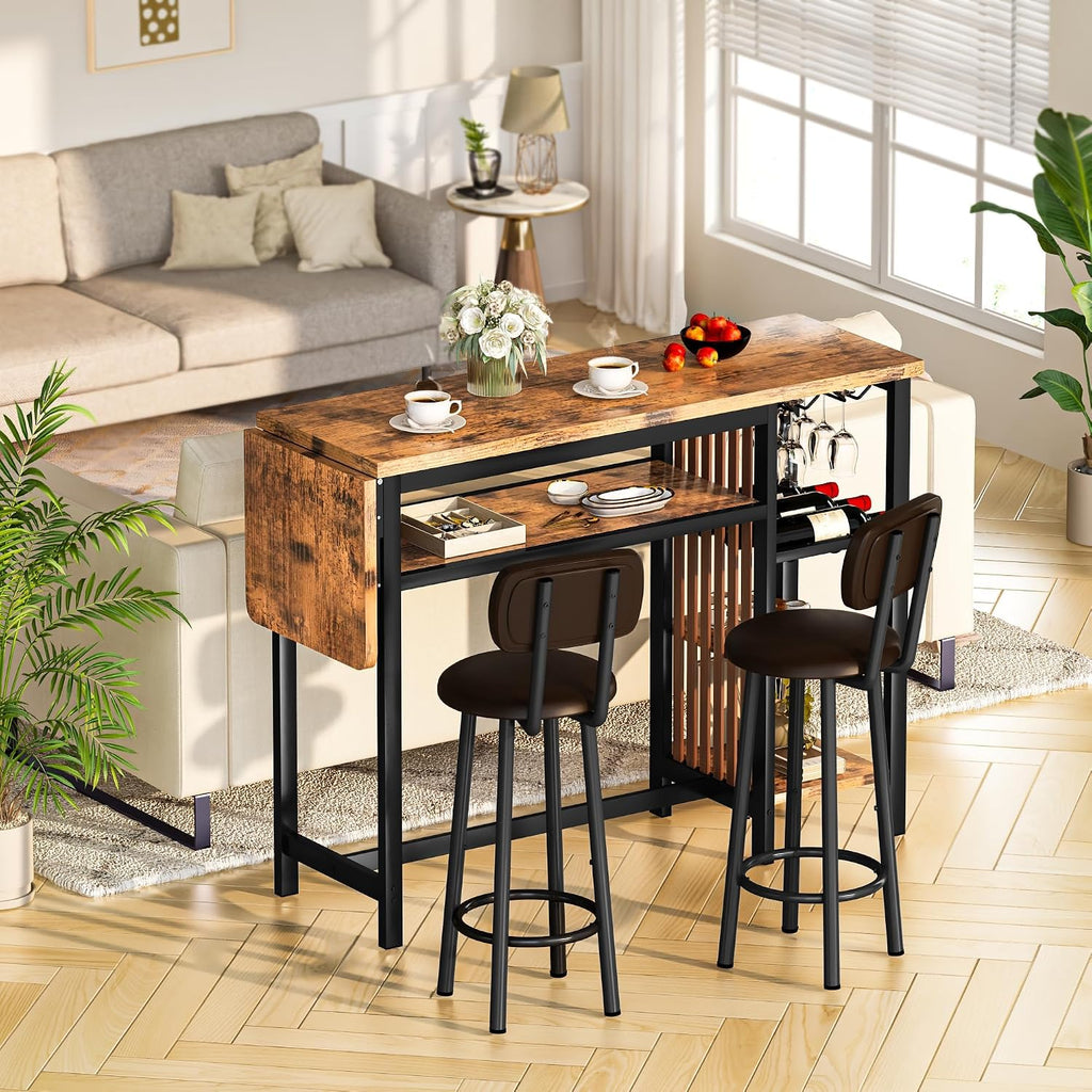 Bar Table and Chairs Set, 59'' Counter Height Dining Table Set with Storage