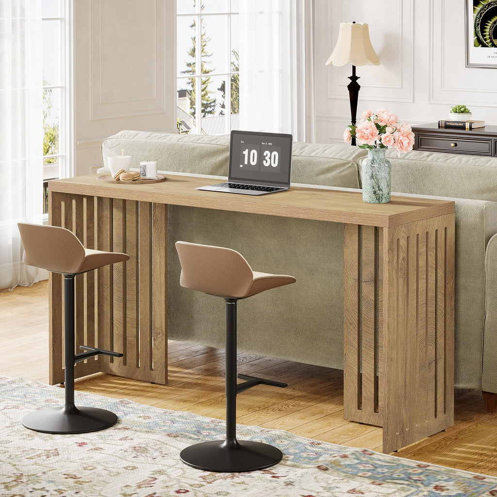 Tribesigns 63-Inch Bar Table with Louvered Base, Rustic Brown