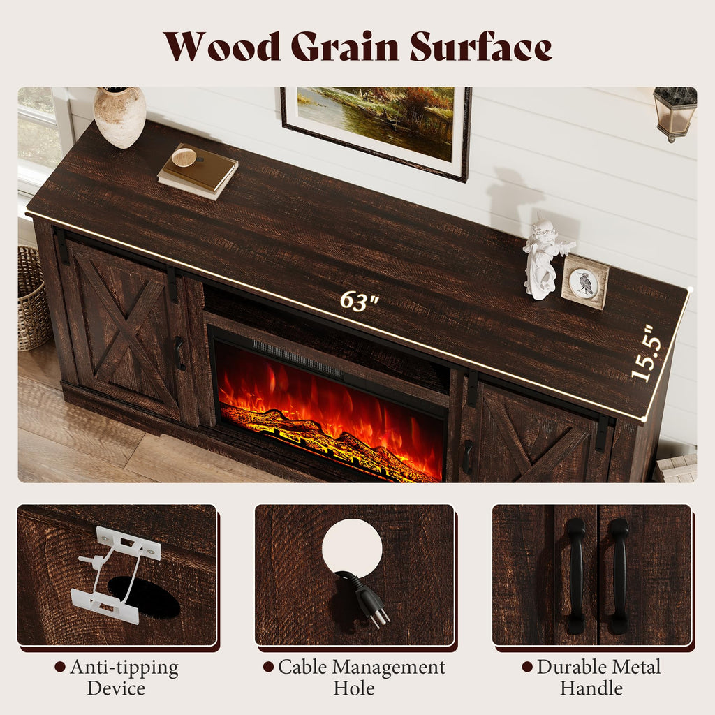 AMERLIFE Fireplace TV Stand with Sliding Barn Door for TVs up to 75"