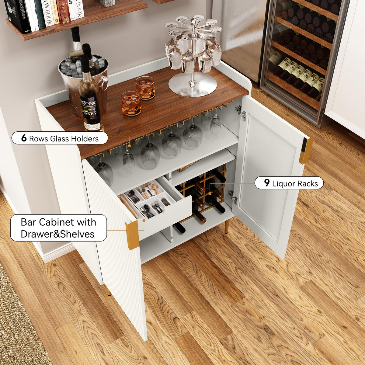 ARTPOWER Coffee Bar Cabinet with Wine Rack&Glass Holder, Sage Green