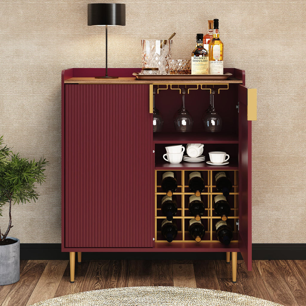 ARTPOWER Coffee Bar Cabinet with Wine Rack&Glass Holder, Sage Green