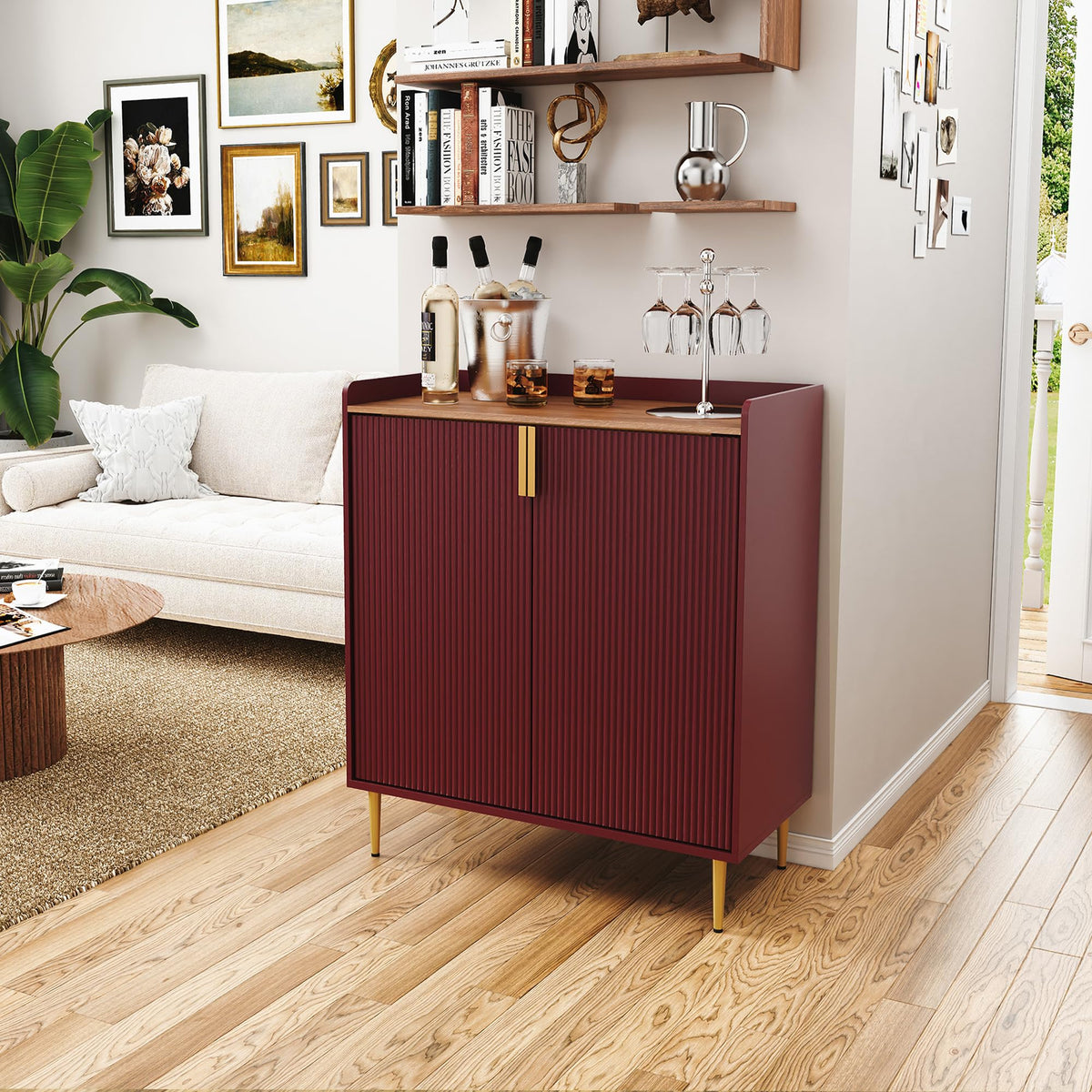ARTPOWER Coffee Bar Cabinet with Wine Rack&Glass Holder, Sage Green
