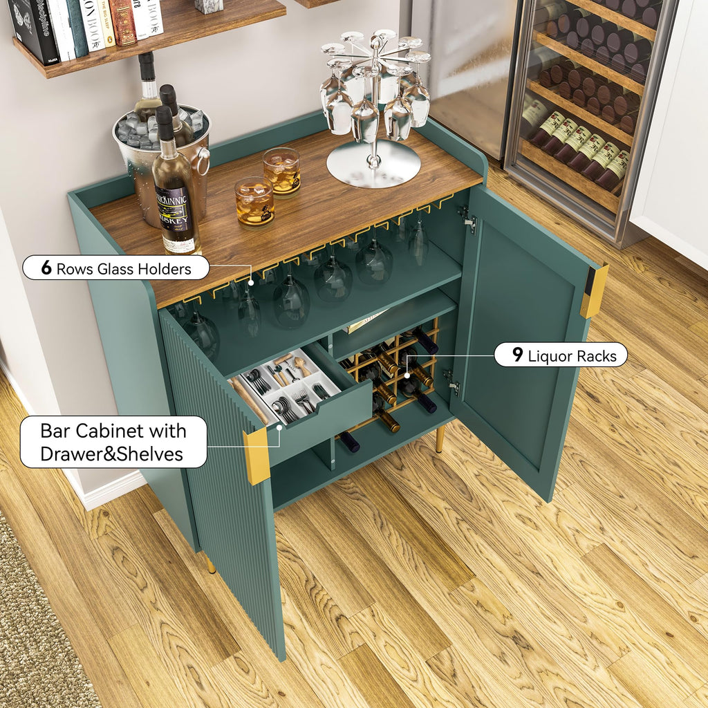 ARTPOWER Coffee Bar Cabinet with Wine Rack&Glass Holder, Sage Green