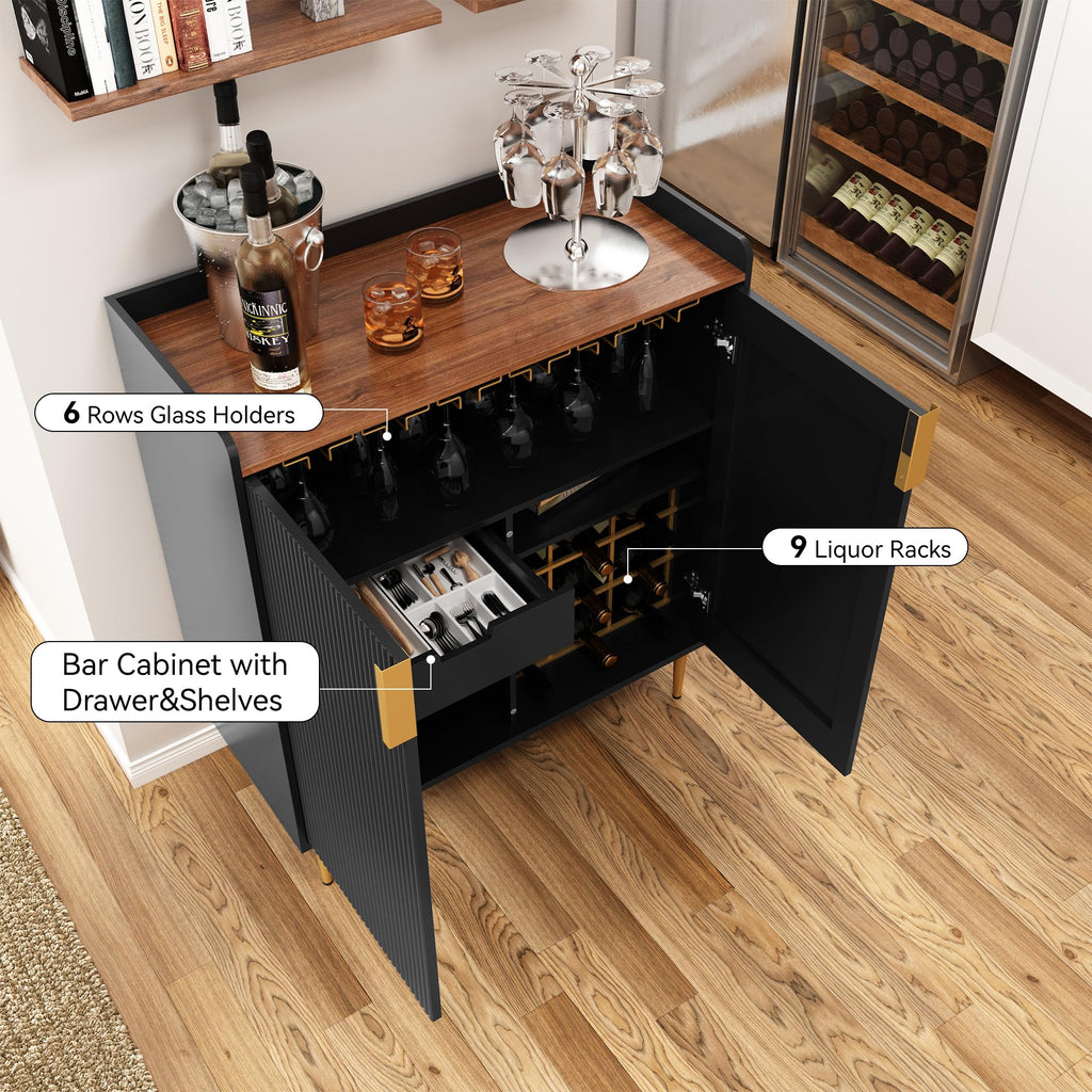 ARTPOWER Coffee Bar Cabinet with Wine Rack&Glass Holder, Sage Green