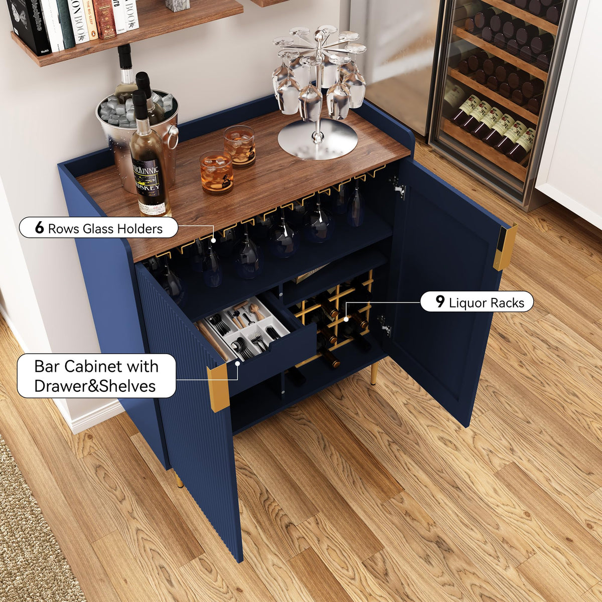 ARTPOWER Coffee Bar Cabinet with Wine Rack&Glass Holder, Sage Green