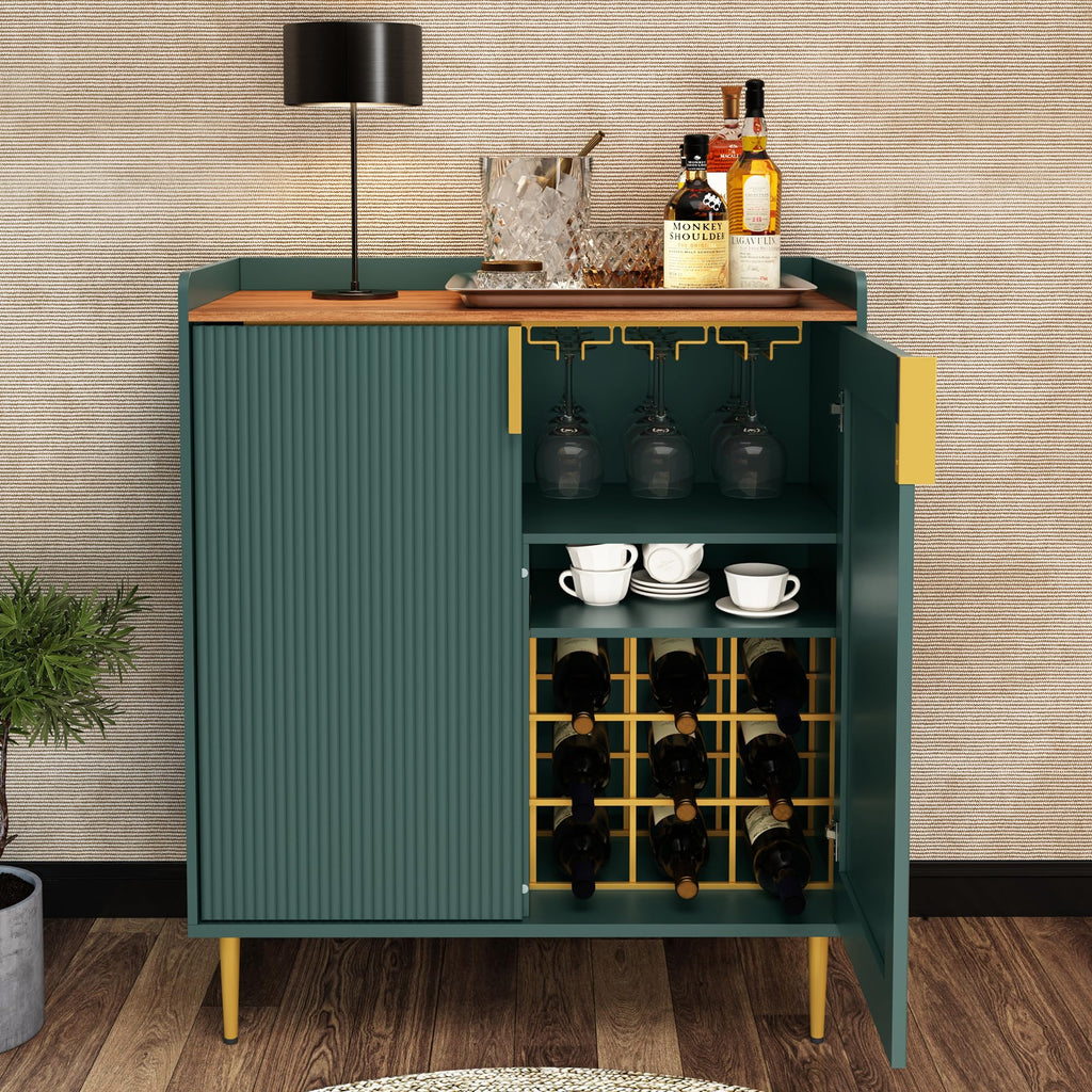 ARTPOWER Coffee Bar Cabinet with Wine Rack&Glass Holder, Sage Green
