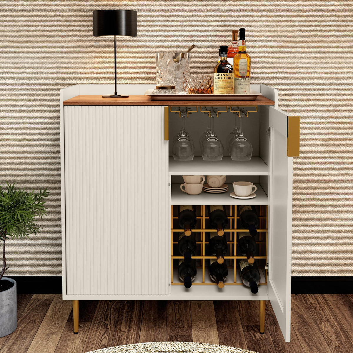 ARTPOWER Coffee Bar Cabinet with Wine Rack&Glass Holder, Sage Green