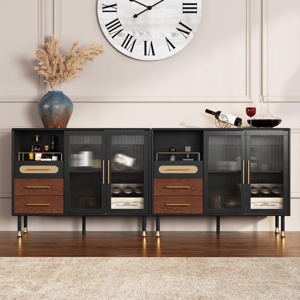 ARTPOWER 48" Coffee Bar Cabinet with Wine Racks and Drawers, Blue