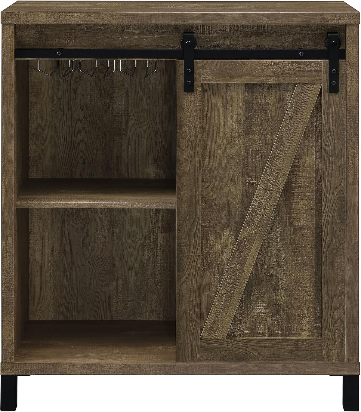 Coaster Home Furnishings Arlington Sliding Barn Door Home Bar Wine Cabinet, Rustic Farmhouse Liquor Cabinet with 3 Shelves, Stemware Rack, and Wine Racks, Oak