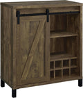 Coaster Home Furnishings Arlington Sliding Barn Door Home Bar Wine Cabinet, Rustic Farmhouse Liquor Cabinet with 3 Shelves, Stemware Rack, and Wine Racks, Oak