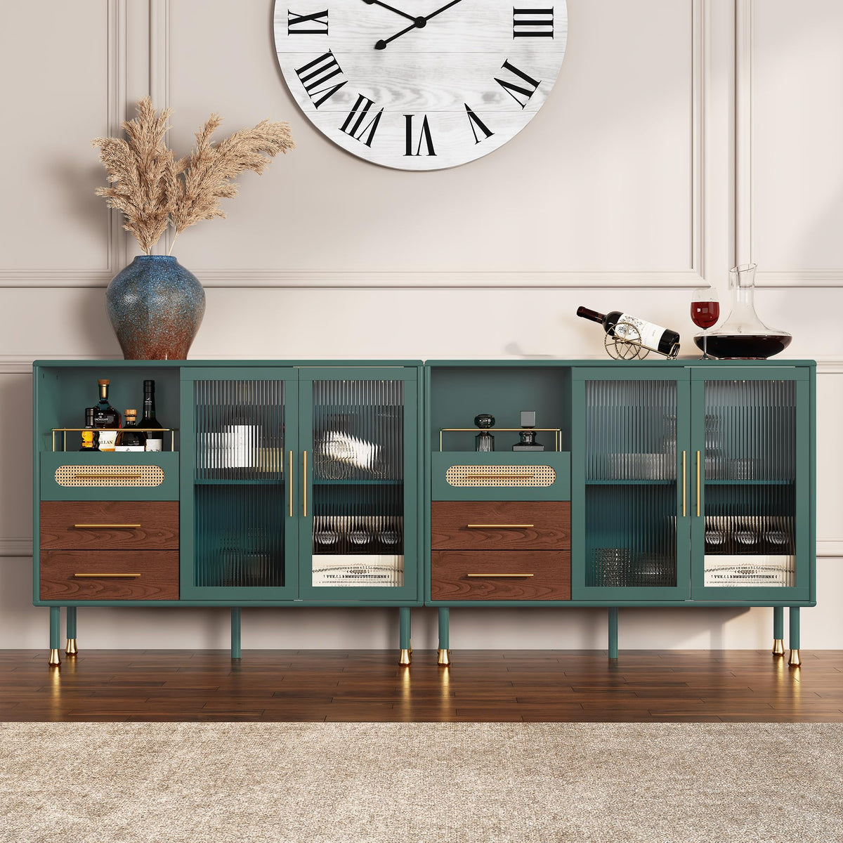 ARTPOWER 48" Coffee Bar Cabinet with Wine Racks and Drawers, Blue
